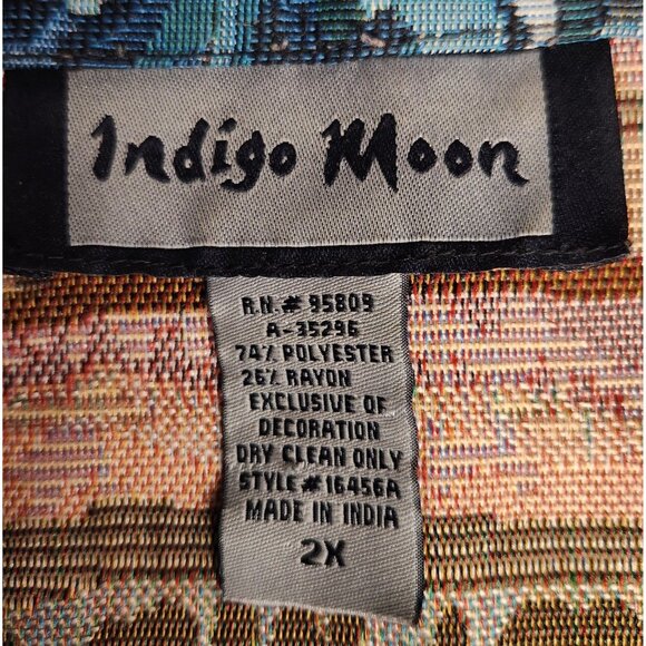 Indigo Moon Size 2X Jacket Tapestry Brocade Blues Boho Tribal Print Art To Wear - Picture 6 of 6